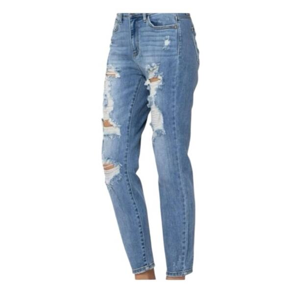 Judy Blue Hi-Rise Destroyed Boyfriend Jeans Size 5/27 | Light Wash Distressed - Picture 12 of 12